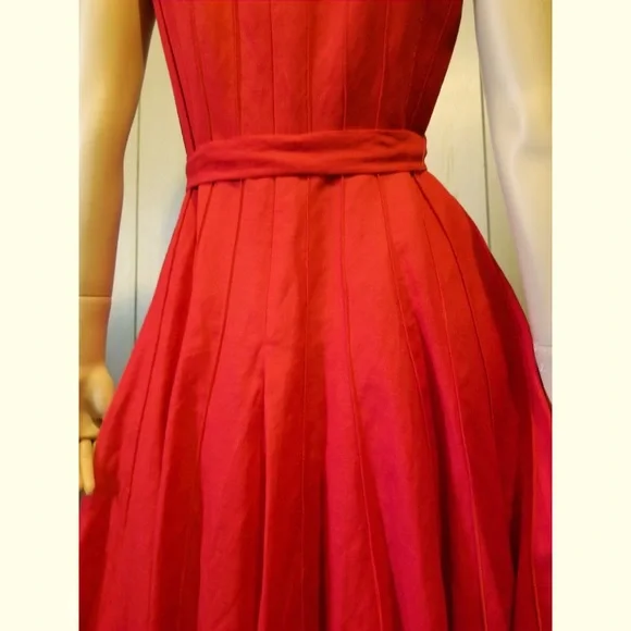 ❤️Calvin Klein Retro Red Fit & Flare Full Circle Skirt Party Dress - Picture 6 of 10